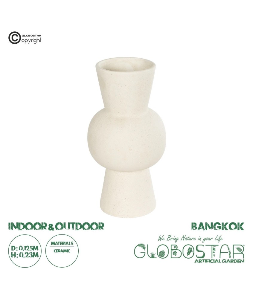 GloboStar® Artificial Garden BANGKOK 21274 Διακοσμητικό Κεραμικό Βάζο Μπεζ Μ12.5 x Π12.5 x Υ23cm